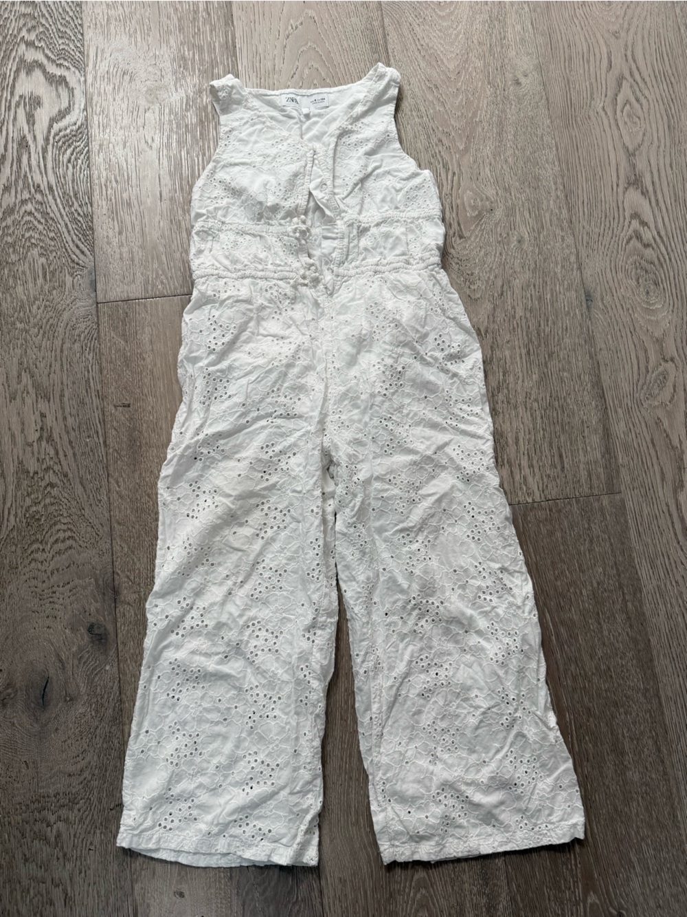 Zara White Eyelet Wide-Leg Jumpsuit